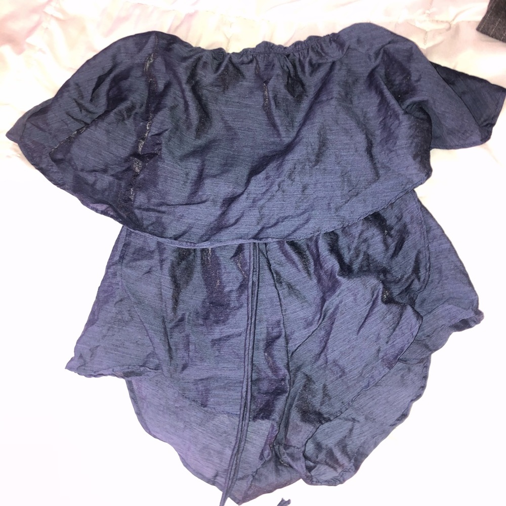 navy strapless romper